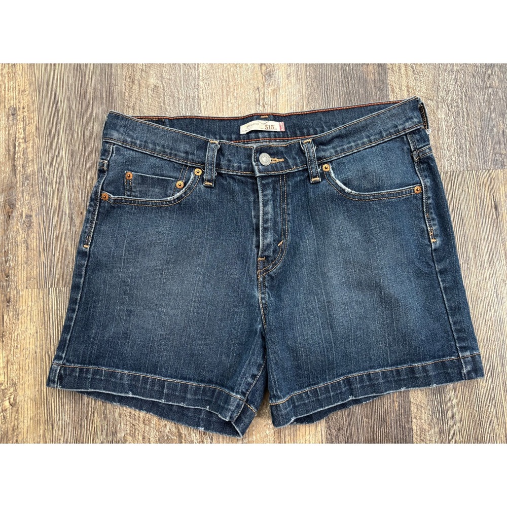 Levis 515 Womens Dark Wash Denim Shorts Size 10 Blue Stretch Mid Rise 4 Inseam